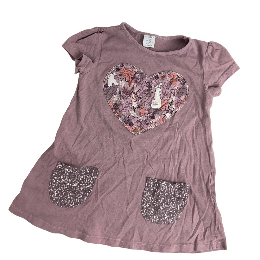 🖤 3/$25 SALE! 
Lindex Purple Heart bunny a-line cozy comfy dress 4-5